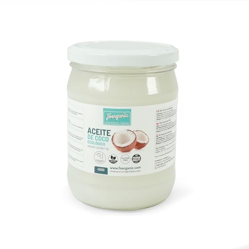 FOORGANIC Aceite de Coco Ecológico Foorganic 400g | Virgen Extra y Prensado en Frío | Uso Alimentario y Cosmético | Natural y Versátil