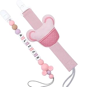 Panny & Mody Clip personalizado para chupete con nombre, soporte para chupete de tela de algodón para regalo de cumpleaños de bebé, se adapta a todos los chupetes (rosa ratón)