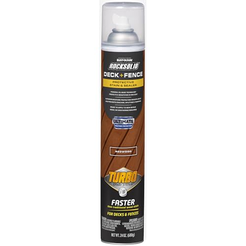 RockSolid Deck+Fence Protective Stain & Sealer with Turbo Spray System | Oil‑Base One‑Coat Protection | Superior Moisture Resistance | UV Resistant | Redwood | 23 oz Aerosol