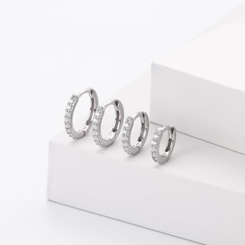 6 Pairs 925 Sterling Silver Women'S Small Hoop Earrings, 14k Real Gold Hypoallergenic Small Cubic Zirconia Cartilage Huggie Earring Set For Many Piercings Fashion Jewelry 8/10/12mm4