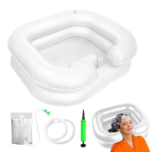 Lavabo Gonflable pour les Cheveux, Bac pour Laver les Cheveux avec Pommeau de Douche et Sac à Eau, Bac a Shampoing Domicile Portable avec 1m Drain, pour...