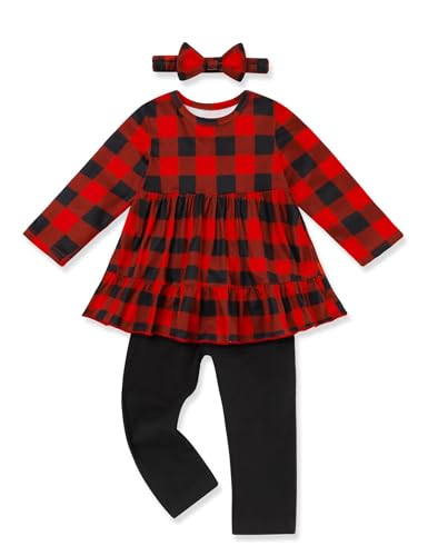 Image of Toddler Girl Clothes Long Sleeve Ruffle Dress Top and Jeans Pants Toddler Girl Fall Outfits