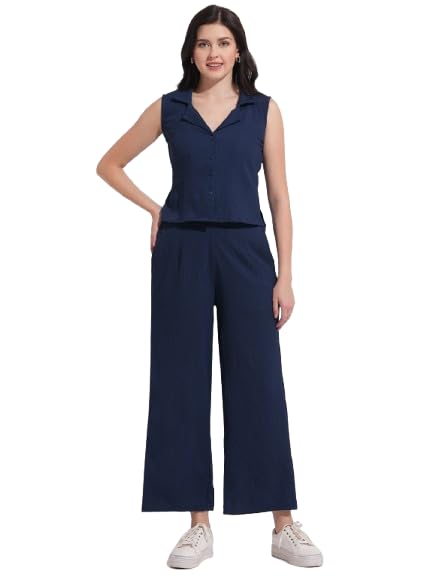 Fashfun Women's Solid Waist-Coat Co-ord Set