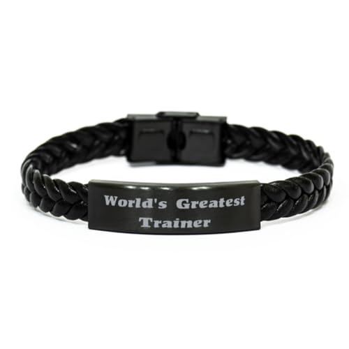 World's Greatest Trainer Braided Leather Bracelet, Trainer Engraved Bracelet, Sarcastic Gifts For Trainer from Friends, Jewelry, Fashion accessory