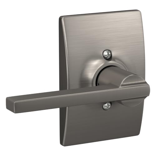 Image of Schlage F170 LAT 619 CEN Latitude Door Lever with Century Trim, One Sided Non-Turning Dummy Door Handle, Satin Nickel