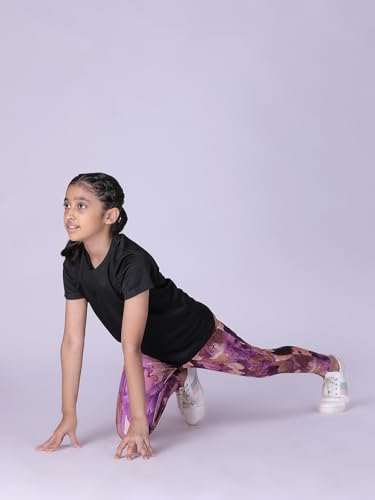 Image of Girls Active Sports Wear Solid Skinny Fit Leggings and T-shirt Polyester Set /Sets For Multi-Sports Gym Yoga Dance Gymnastics & Running(4 TO 14 YRS)