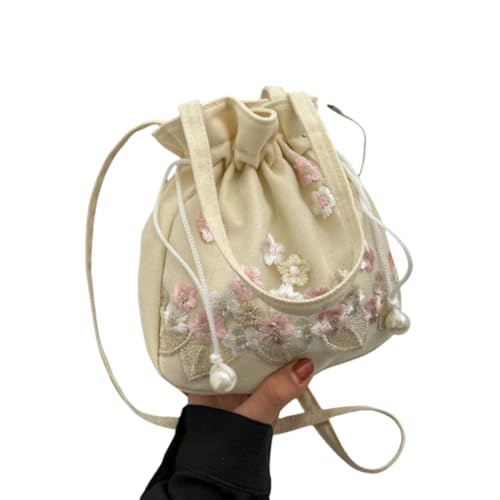 Messenger Bag Large Capacity Female Single Shoulder Daily Embroidered Flower Light Pink