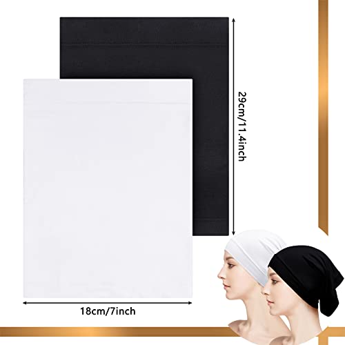 Loopeer Women Under Scarf Hijab Cap 2 Pcs - Undercaps for Turban, Head Wraps, Solid Color Stretch Dreadlocks Tube Neck Cover, Black White