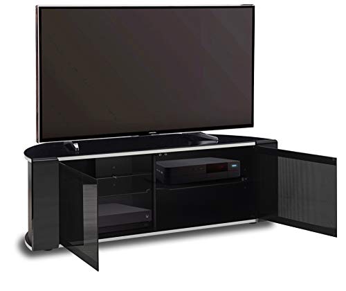 MDA Designs Sirius 1200 Remote Friendly Beam Thru Glass Door Gloss Piano Black Profile & Silver Trim up to 55" LCD/Plasma/LED Cabinet TV Stand - Image 6