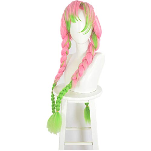 Topcosplay Anime Wigs Long Pink and Green Wig with Braids Cosplay Wig for Halloween Fancy Dress Party, Kanroji Mitsuri