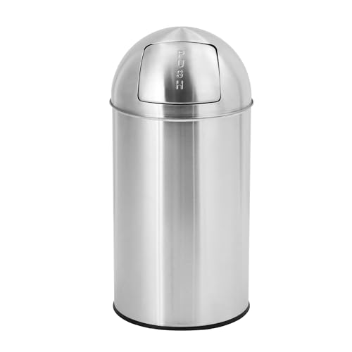 Image of Garvee Cylindrical Commercial Trash Can, 13 gal /50 L Fingerprint-Proof Stainless Steel Garbage Can with Push Lid, Heavy Duty Tall Waste Bin with Removable Inner Bucket for Outdoor, Commercial Use
