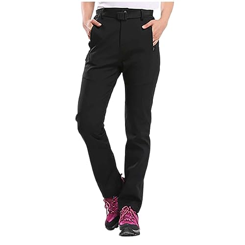 Pantaloni da trekking da donna, invernali, impermeabili, imbottiti, taglie grandi, in softshell, caldi, da sci, per attività all'aperto, snowboard, termici, impermeabili, comodi, Nero , M