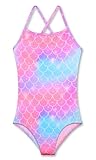 LUOUSE Girls Sparkle Swimsuits Quick Dry Racerback One Piece Hawaiian Beach Swimwear Bathing Suit with Adjustable Strap 5t - 6t