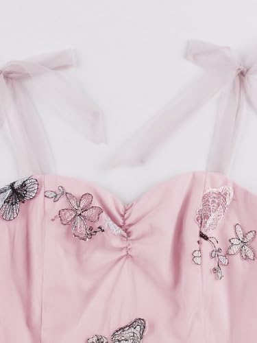 Image of Women's Tie Strap Tulle Prom Dresses Sweetheart Flower Embroidery Dress Short Formal Party Mini Homecoming Dresses