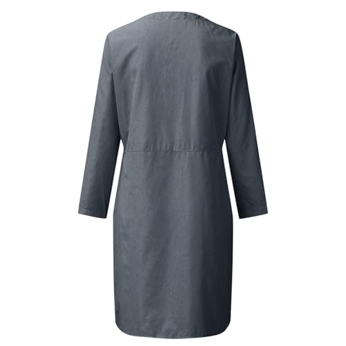 Vestido feminino de linho com gola redonda para mulheres, manga comprida, liso, outono, verão, 2024,