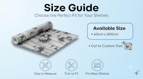 Image of Dribble (60cm X 500cm) Eva Shelf Liner Mat Roll, Non Slip Drawer & Cabinet Liner for Kitchen, Waterproof Oilproof Washable Fridge Mat, Anti Skid Cupboard Wardrobe Multipurpose Mat (Palm Paradise Grey)