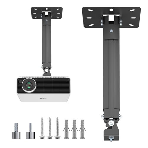 Supporto Universale per proiettore da Parete a soffitto con palo Estensibile da 533 mm e adattatori filettati per la Maggior Parte dei Fino a 13.6 kg Nero