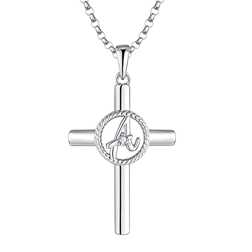 JO WISDOM Sterling Silver Letter Initail Necklaces for Women,Cross Alphabet Letter Pendant Necklace