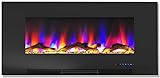 Cambridge 42-inch Wall Mounted Electric Fireplace Heater with Remote Control, Multicolor Flames, and Driftwood Log Display for Living Room, Bedroom, Home Office, Black