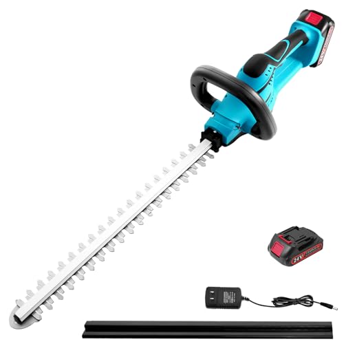 Akku Heckenschere Profi 24V, Heckentrimmer Elektrische, 51 cm Schwertlänge, 15mm Zahnabstand Dual Schnittklingen, mit 2Ah Akku & Ladegerät, für Hohe Hecken und Strauchschere, Cordless Hedge Trimmer