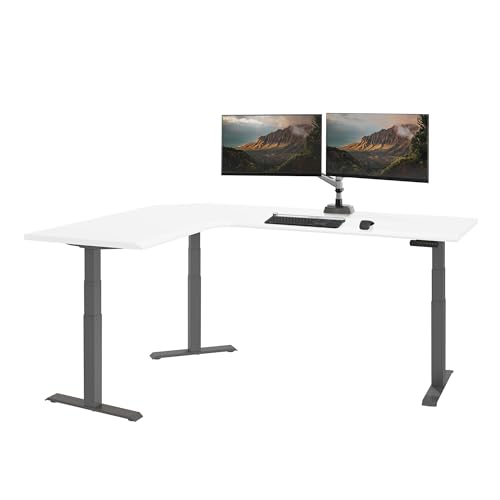 Image of Vari ComfortEdge 80x60 L-Shape Electric Standing Desk - Height Adjustable Sit-Stand VariDesk for Corner Office with Reversible Left /Right Design + White Laminate Top /Slate Legs (Ships in 3 Boxes)