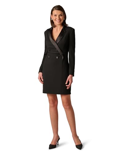 Image of Adrianna Papell Women's Long Sleeve Tuxedo Mini Dress with Satin Accents