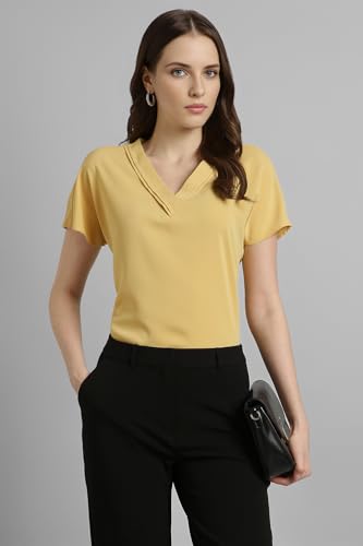 Image of Van Heusen Women's Polyester Regular Fit Half Sleeve V Neck Formal Top