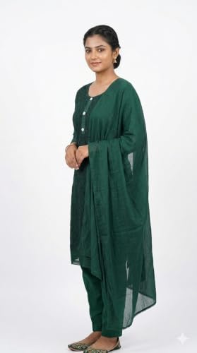 Image of Pakki Deals Women's Green Chikankari Kurta with Salwar Dupatta Set