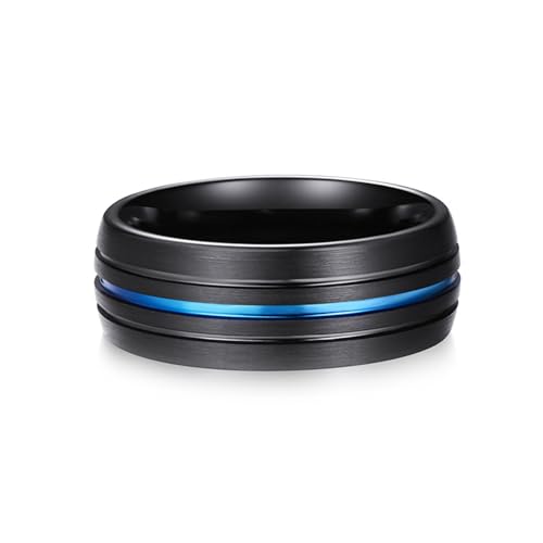 Bague tungstène noir bleu cadeau personnalisable anniversaire homme KnSam