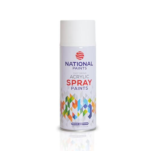 National Paints Fast Drying Acrylic Spray Paint Premium Multi Surface Paint Durable Finish Easy to Use - 400ML - White 800