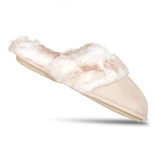 Image of Jessica Simpson womens Comfy Faux Fur House Slipper Scuff Memory Foam Slip on Anti-skid SoleSlipper
