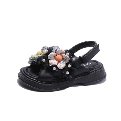 Girls Sandals Leather Soft Princess Flat Shoes Toddler Flower Open-Toe Dress Sliders For Little Big Kids