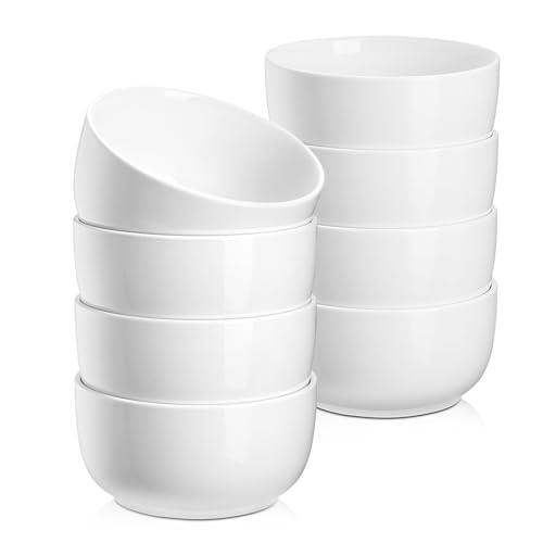 Jassceram Cereal Bowls Set of 8 350ml Small Ceramic Bowls for Soup Rice Ice Cream Dessert Snack Side Dishes Suitable for Portion Control - Dishwasher & Microwave Safe 4.5 Inch 12 Oz White