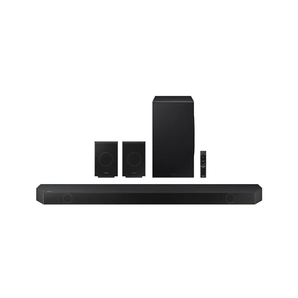 SAMSUNG Q990D 11.1.4ch Soundbar w/Wireless Dolby Atmos Audio, Rear Speaker Included, Q-Symphony, SpaceFit Sound Pro, Adaptive Sound, Game Mode Pro with Alexa Built-in, HW-Q990D/ZA (Newest Model)