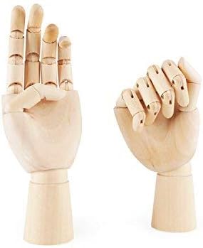 PDFans Wooden Hand Manikin Jointed Articulated Flexible Fingers Hand Mannequin for Art Drawing, Display (Left+Right Hands)