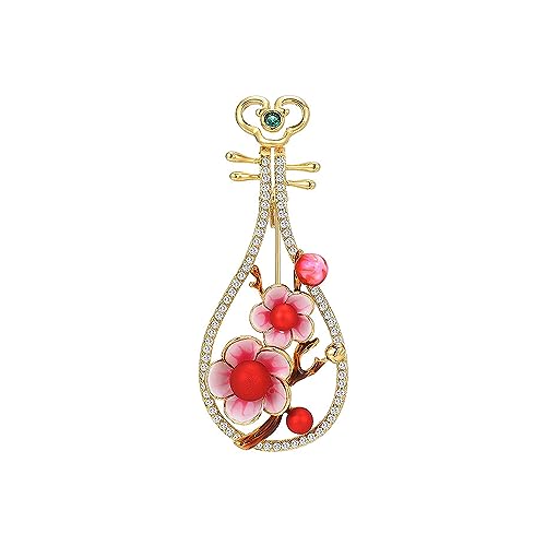 Broche instrument luth vintage et fleur rose pour sublimer vos vestes