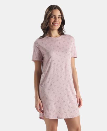 Image of Jockey RX25 Women Micro Modal Cotton Ruffled Hem Styled Half Sleeve Printed Sleep Dress (Colors & Prints May Vary)