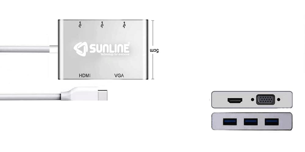 Sunline 170694 Type-C USB 3.0 Hub/HDMI 4K /VGA 5 in 1 Dönüştürücü