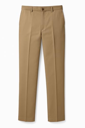 Image of Haggar Men's Premium No Iron Classic Fit Expandable Waist Flat Front Pant, Khaki, 46Wx29L