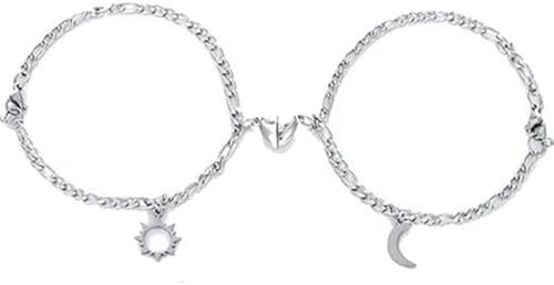 2 Pulseiras Magnéticas Casal Namorados Sol E Lua Caixa Kit