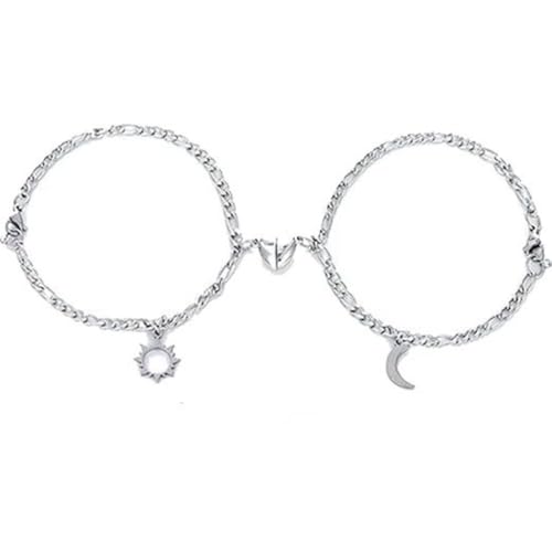 2 Pulseiras Magnéticas Casal Namorados Sol E Lua Caixa Kit
