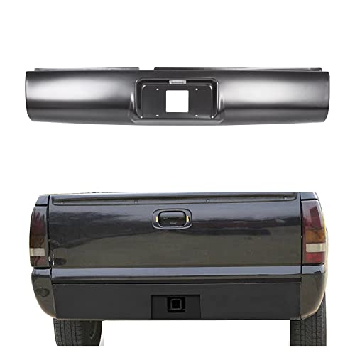 KUAFU Rear Roll Pan Bumper With Light License Plate Compatible With 1994-2003 Chevy S10 Pickup Fleetside Chevrolet GMC Sonoma Steel