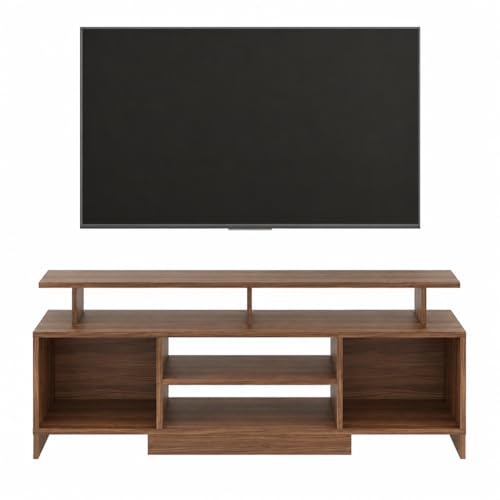 Image of FURNEASER Kashvi Floor Standing TV Unit for Living Room | Modern Engineered Wood TV Cabinet with Open Storage Shelves | Entertainment Center for Upto 55 Inch TV (Exotic Teak Finish)