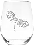 C M Dragonfly Stemless Wine Glass, 17 oz - Dragonfly Themed Gift for Men and Women