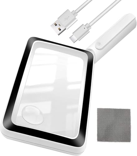 Loupe Grossissante avec Lumière LED 4X Rechargeable - Pratique pour la Lecture des Journaux et Les Personnes Âgées Malvoyantes