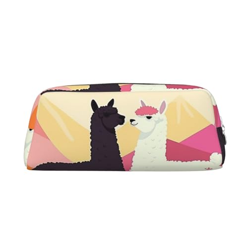 GDSHJKLW アルパカ・イン・ザ・マウンテンズ レザーペンシルケース 大容量 ペンポーチ、ジッパーメイクアップバッグ レディース メンズ 旅行 洗面用品バッグ 防水 コスメバッグ ワイドオープン コインポーチ 財布