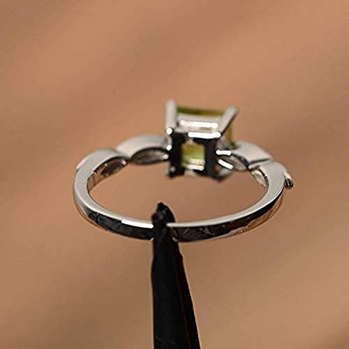 Green Peridot Silver Ring, 925 Sterling Silver Ring, Princess Cut Proposal Rings, Green Peridot Gemstone Ring, Statement Ring, August Birthstone Ring, Women's Peridot Ring, Signet Ring Stacking Ring #TOP3