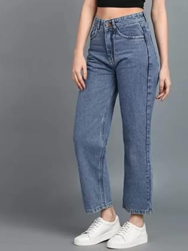Image of Glossia Denim Baggy Jeans for Women | Stretchable High Waist Straight Fit Jeans for Women | High Rise Stretch Denim | Loose Fit Plus Size Denim (Sizes - 24 to 44) WJ11-1205-$
