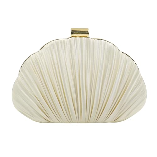 RonFoxi Shell Shaped Clutch Purse Ruched Bag Elegant Evening Handbag with Chain Strap for Wedding PartyStyle 19-Apricot