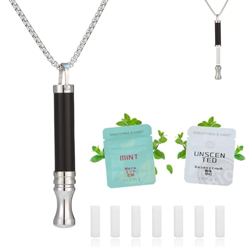 Breathing Necklace to Quit Smoking and Vaping Anxiety Relief Items Natural Calm Smokeless Inhaler Stop Smoking Aids Vaporless Inhaler Quit Smoking Fum Vaporless Inhaler for Natural Calm Stress Relief (Black Stone)